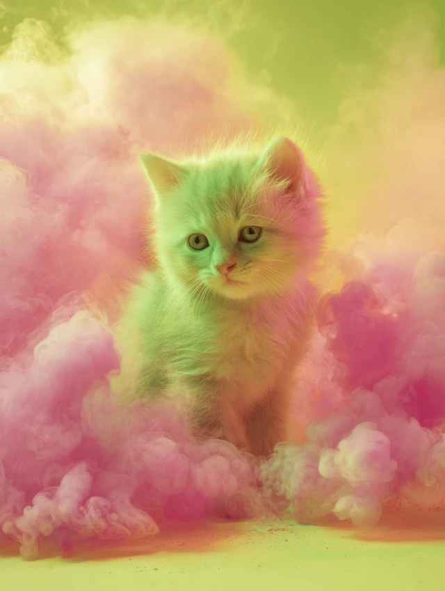 Cute Kitten with Braids Neon Lights