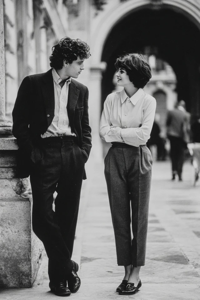 Young Couple Talking in Italy 1960s Black and White