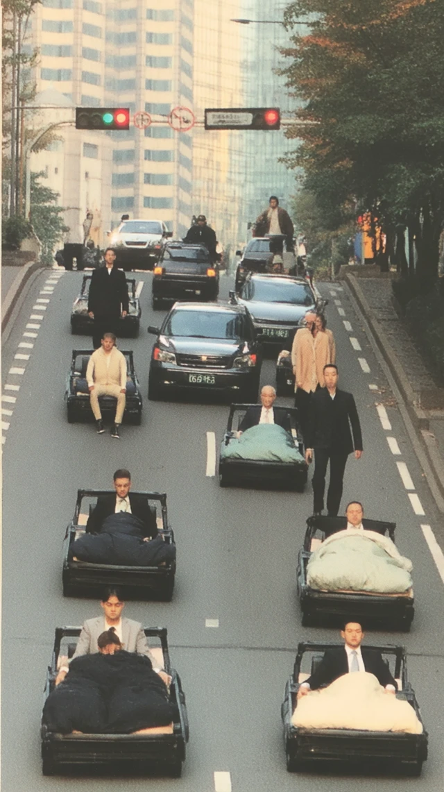 Surreal Commute Beds on City Street