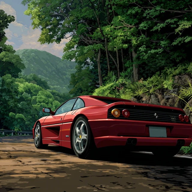 Ferrari F355 Anime Retro Forest Drive