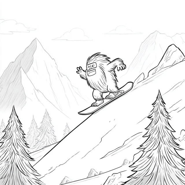 Yeti Snowboarding Coloring Page For Kids