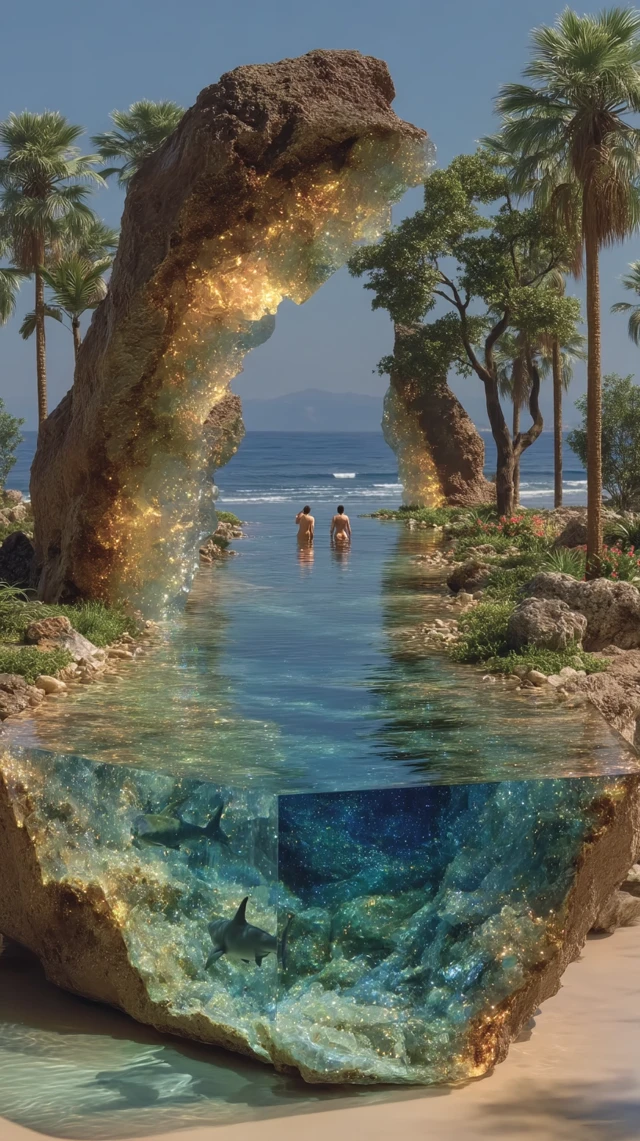 Island Inside Crystal Geode Ocean Scene