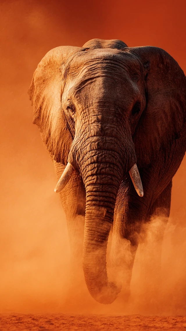 African Elephant in Desert Dust Realistic Photo