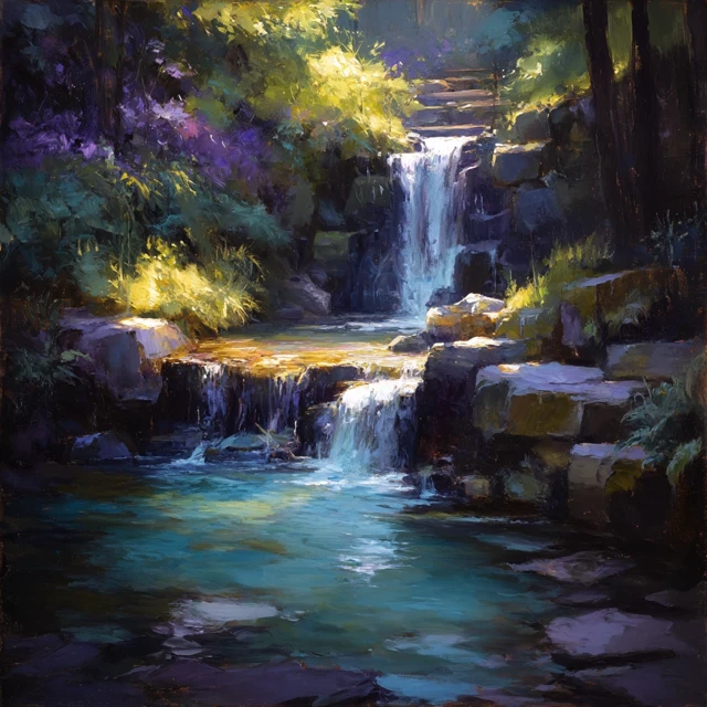 Waterfall Painting Serene Landscape Nature Art