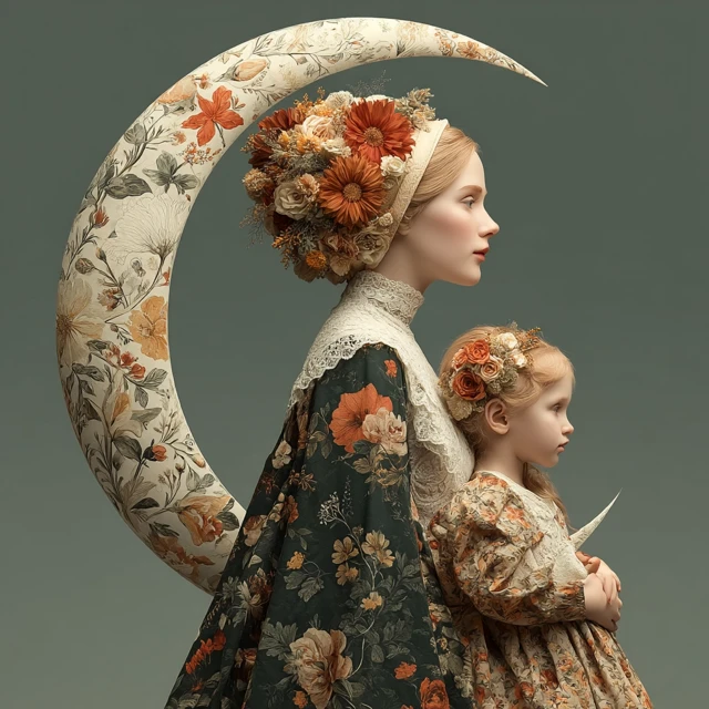 Mother and Child Surreal Floral Portrait