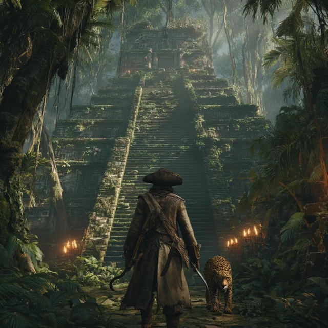 Pirate and Aztec Pyramid Adventure Fantasy Art