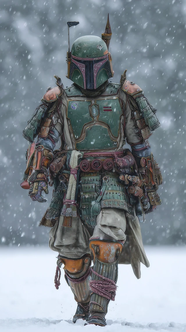 Boba Fett Samurai Armor In Snowy Battlefield