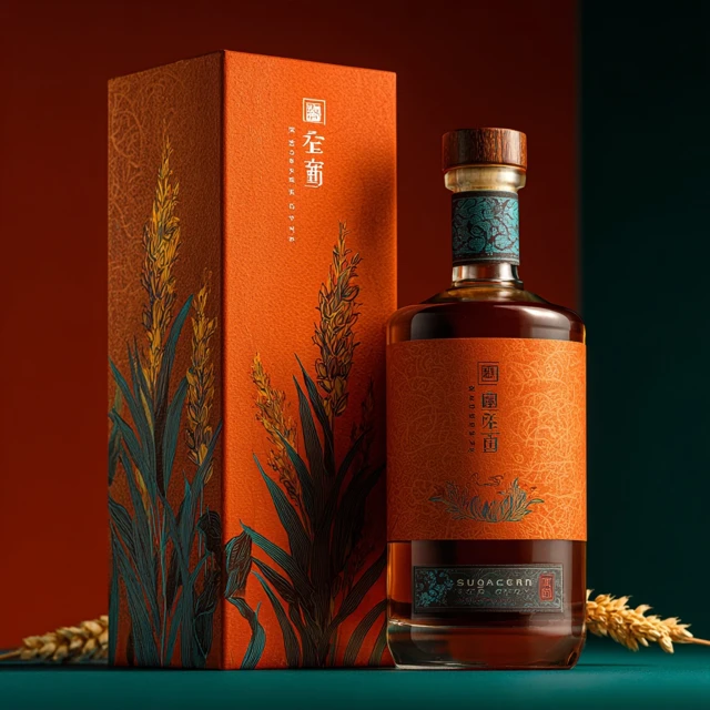 Chinese Rum Bottle Design with Sugarcane Icon
