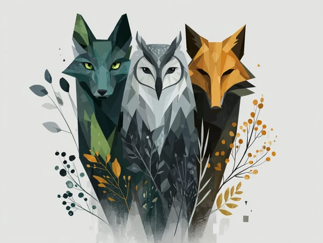 Forest Animals Logo: Fox, Owl, Deer - Minimalist Design