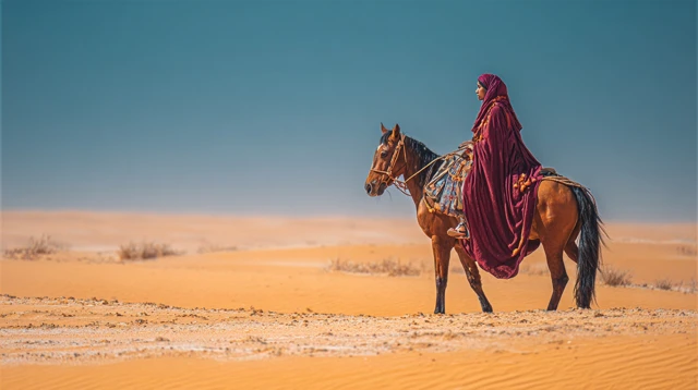Saudi Woman on Horse in Desert