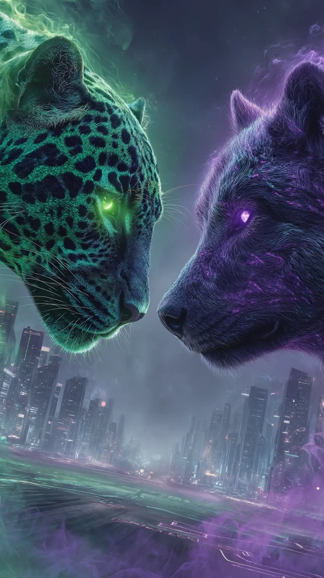 Jaguar vs Wolf Futuristic Showdown
