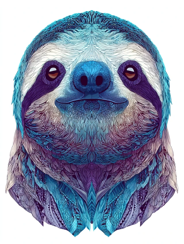 Illustrated Sloth Art 8k White Background