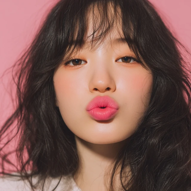 Korean Model with Pink Lipstick Sweet Portrait