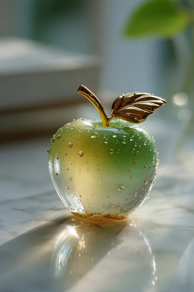 Glass Apple Sculpture with Gold Leaf
