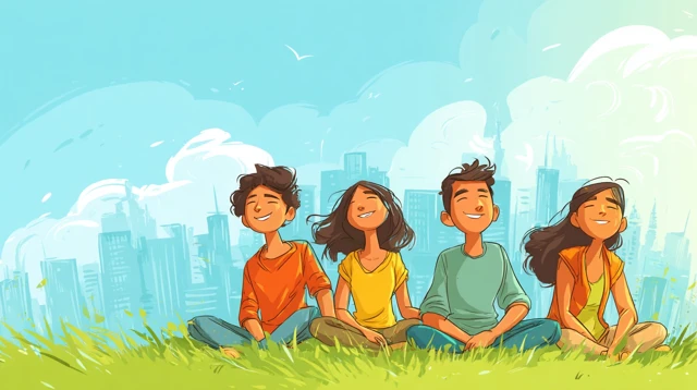 Indian Youth Day Happy Students Cartoon