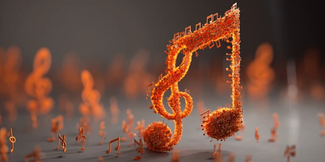 Orange Musical Notes in 3D Style