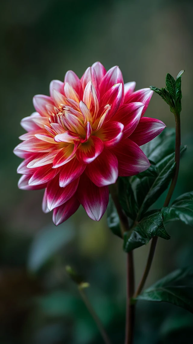 Dahlia Flower Close Up Blooming Petals and Dew Drops