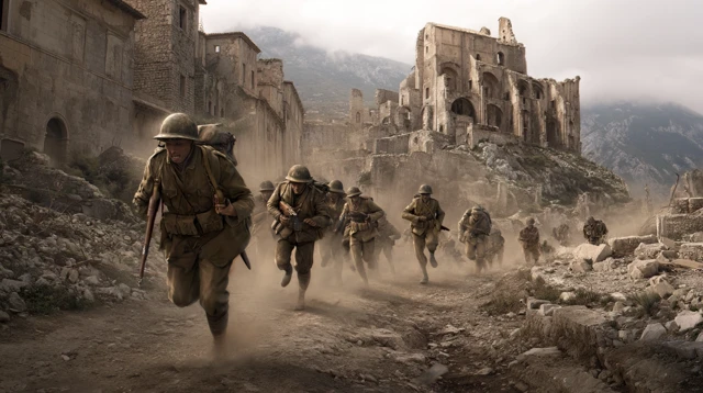 Monte Cassino War Ruins Soldiers Running