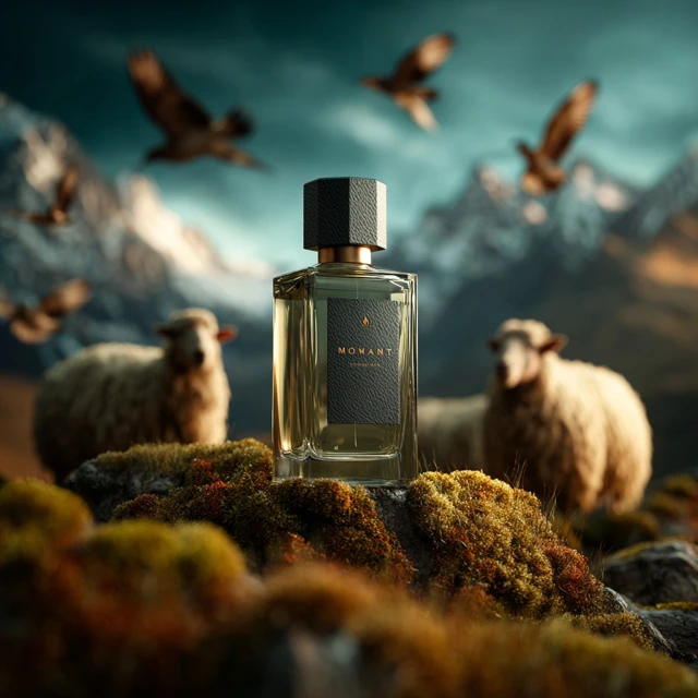 Luxury Perfume in Highland Landscape Product Shot