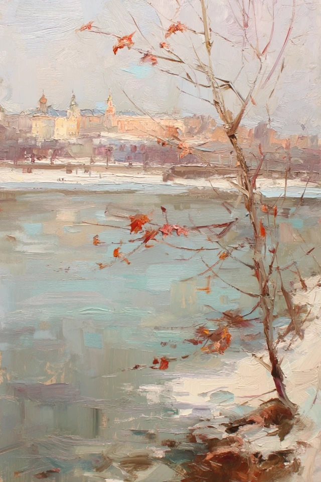 Volga River in Winter Painting Art