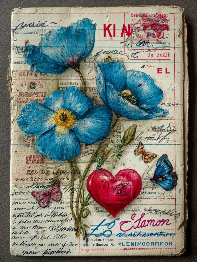KI Amor Card Blue Flowers Heart