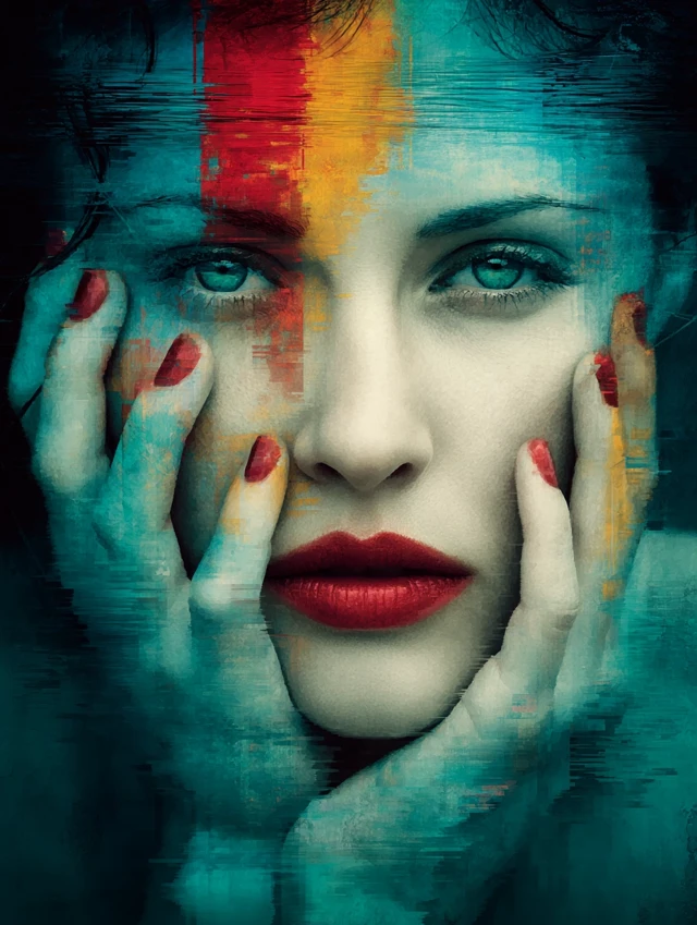 Surreal Portrait Glitch Art Mysterious Woman