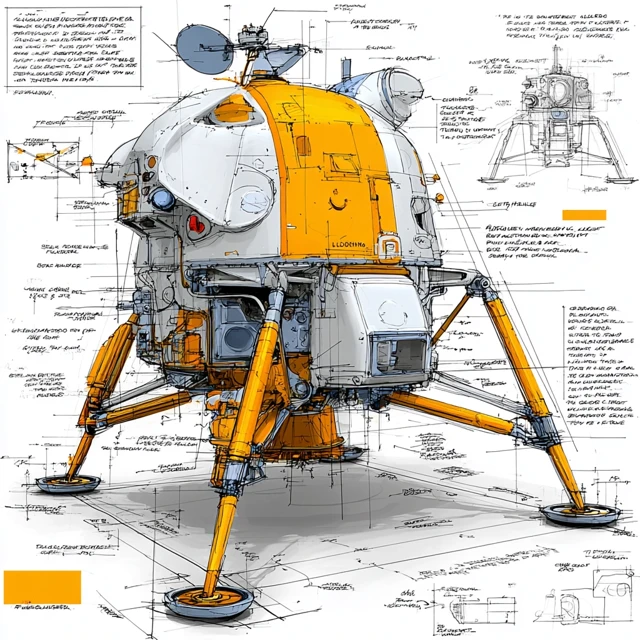 Lunar Lander Sketch Technical Illustration