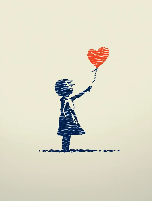 Banksy-Style Engraving: Little Girl and Heart Balloon
