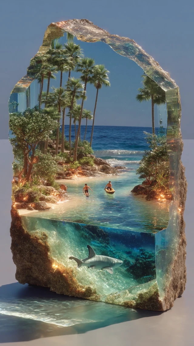 Island Inside Crystal Geode Ocean Scene