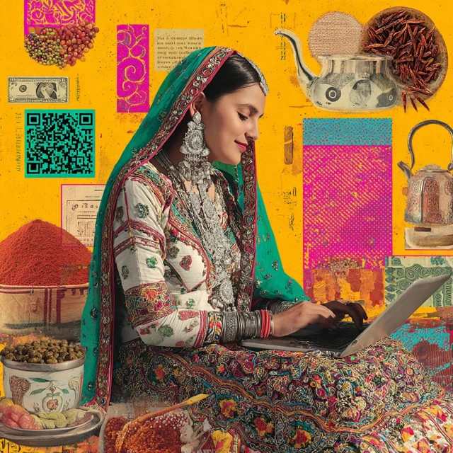 Indian Woman Rajasthani Attire Digital Economy