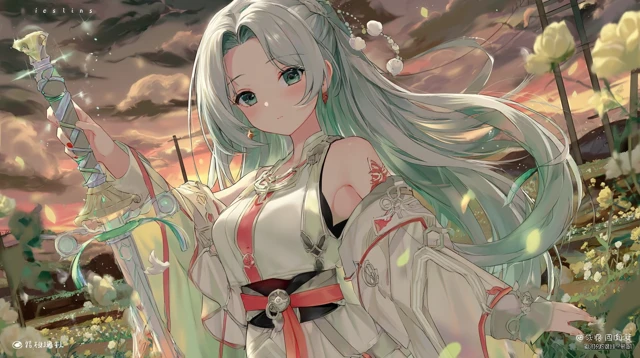 Anime Priestess Warrior in Post Apocalyptic Battle