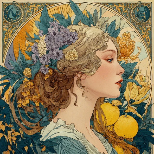 Art Nouveau Vintage Monaco Artwork of a Woman