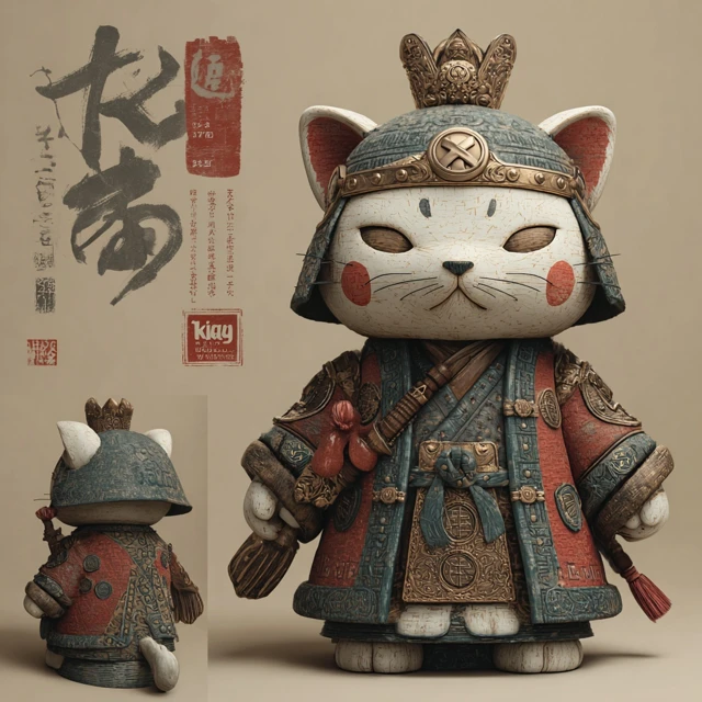 Emperor Cat Figurine Chinese Royal Regalia Battle Cat