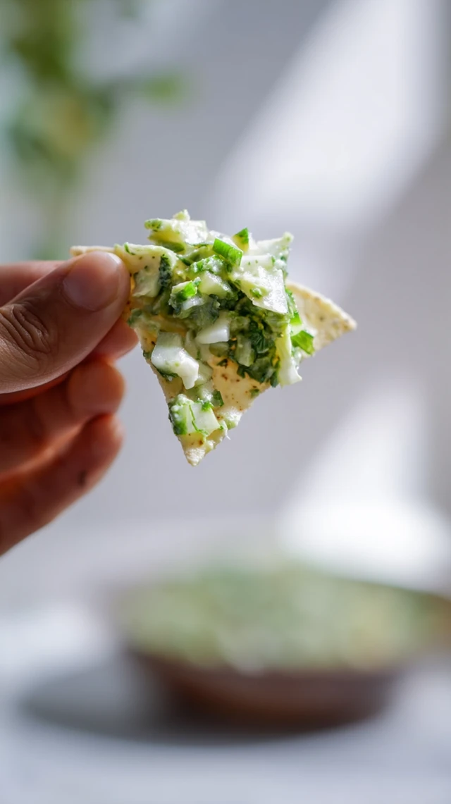 Tortilla Chip with Green Goddess Salad Food Photography