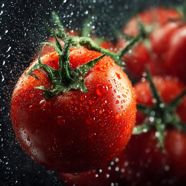 Fresh Tomato with Water Drops Studio Shot