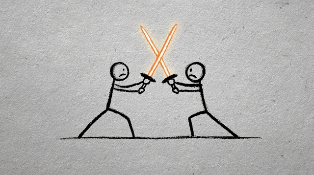 Stick Figure Sword Fight Minimalist Art