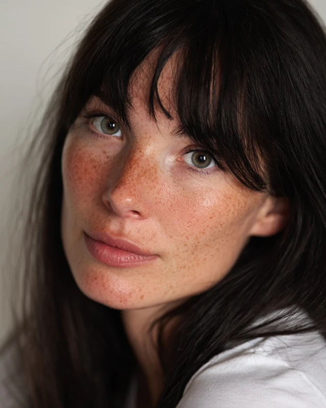 Beautiful Woman Portrait with Green Eyes and Freckles