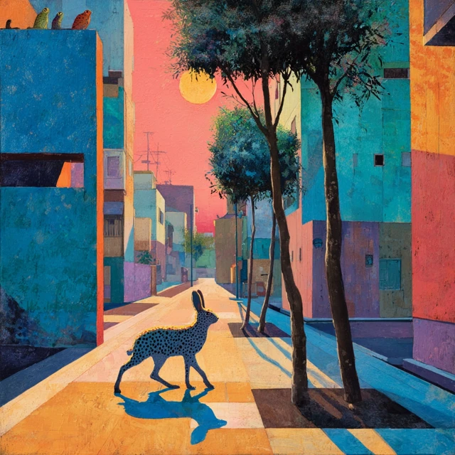 Surreal Tokyo Street Painting Rabbit Pastel Colors