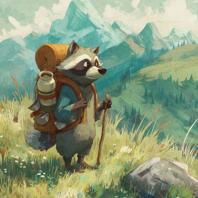 Baby Raccoon Hikes in the Mountains