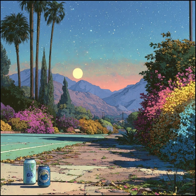 Empty Tennis Court Hiroshi Nagai Art Style Palm Springs