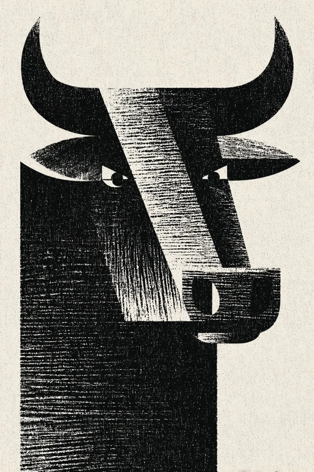 Bull Head Bauhaus Style T-Shirt Design - Vintage Vector Emblem