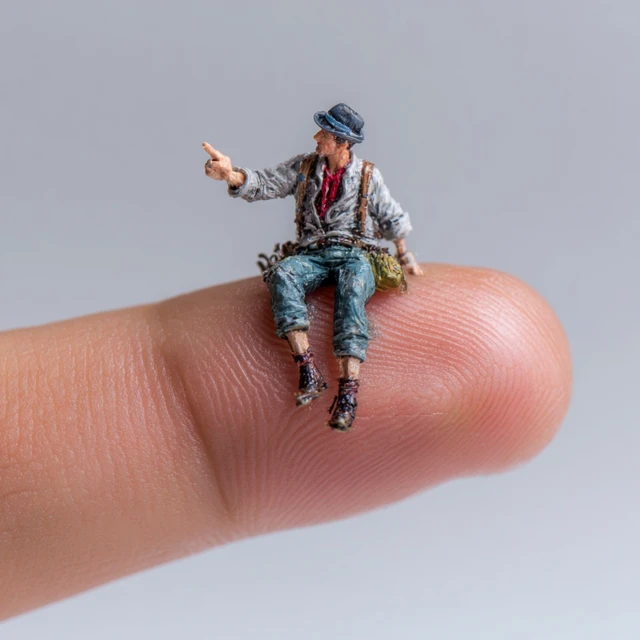 Miniature Action Hero Posing on a Finger