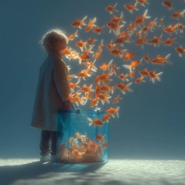 Floating Goldfish Surreal Portrait Dreamy Light