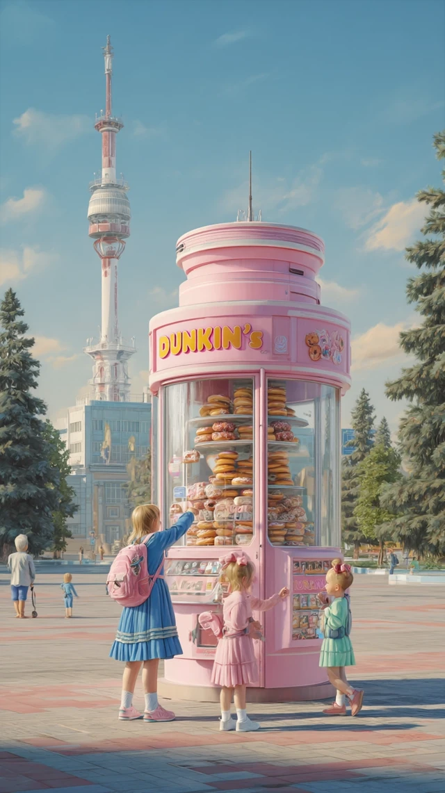 Dunkin Donuts Vending Machine Children and Donuts