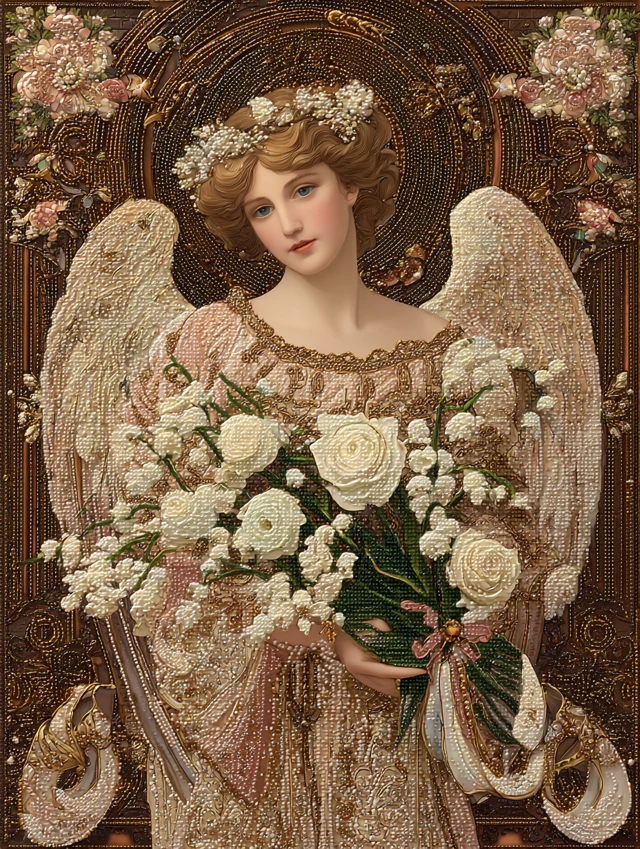 Angel with Roses and Lilies Diamond Painting