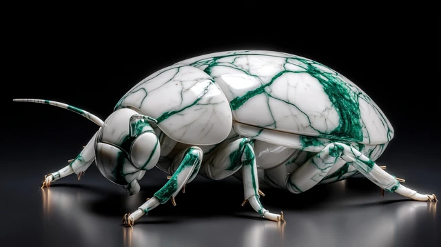 Marble Cockroach Sculpture with Emerald Veining