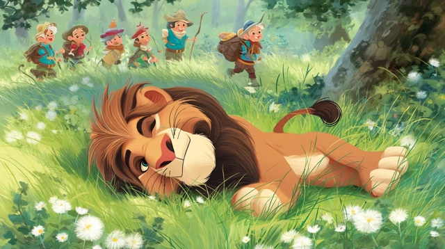 Disney Cartoon Lion Sleeping in Forest Clearing