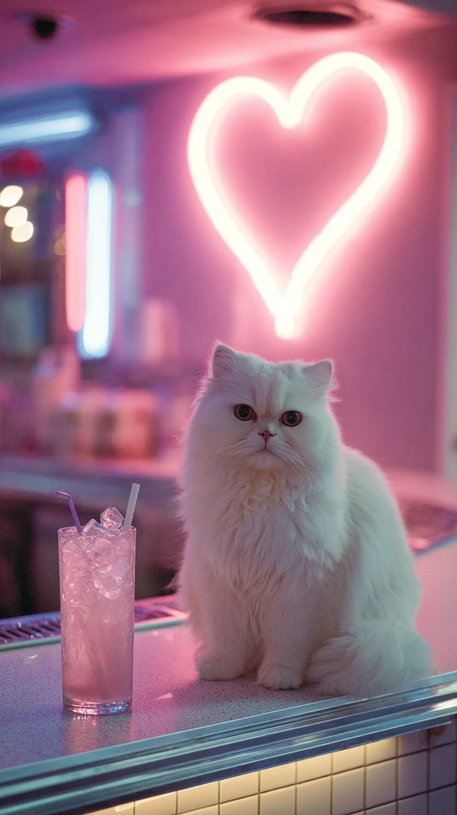 Persian Cat Diner Neon Dream 90s Aesthetic