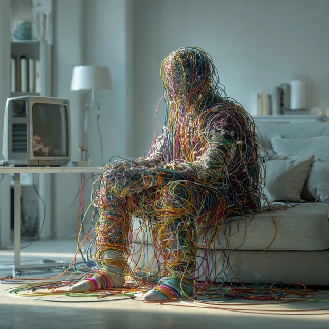 Human Cocooned in Cables Surreal Modern Art