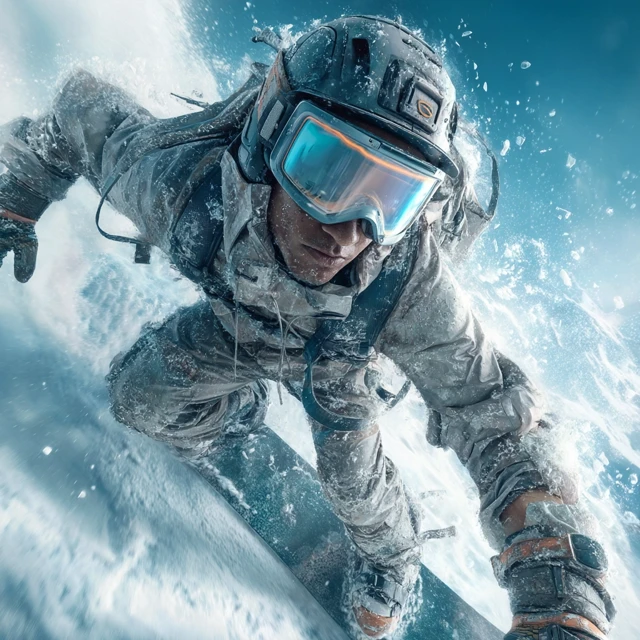 Cyberpunk Snowboarder in Avalanche